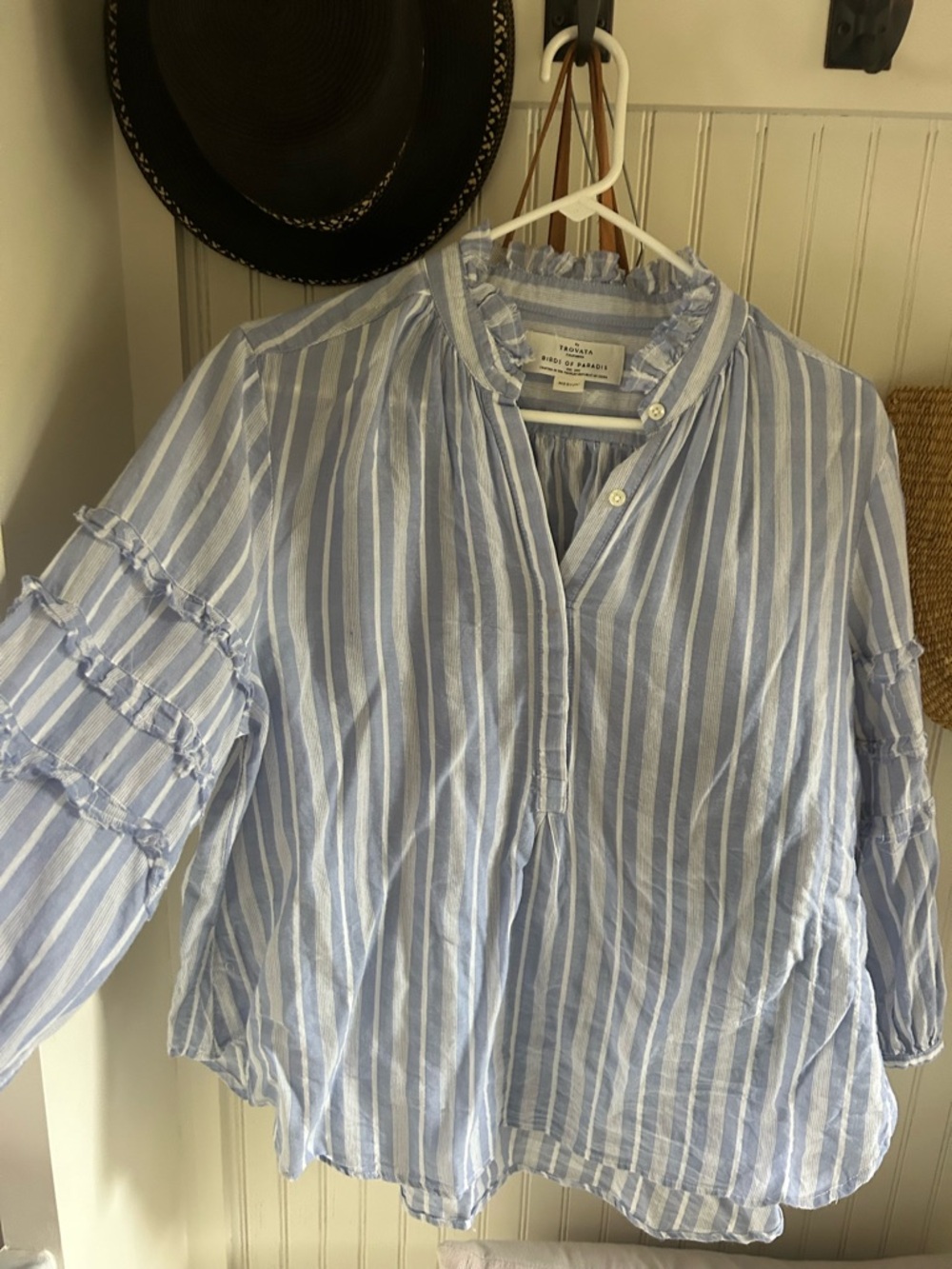 Trovata Blue & White Striped Ruffle-Sleeve Peasant Top. Worn once.